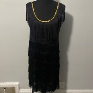 Black Flapper Dress Costume by California Costume Collections L Sparkle Fringe